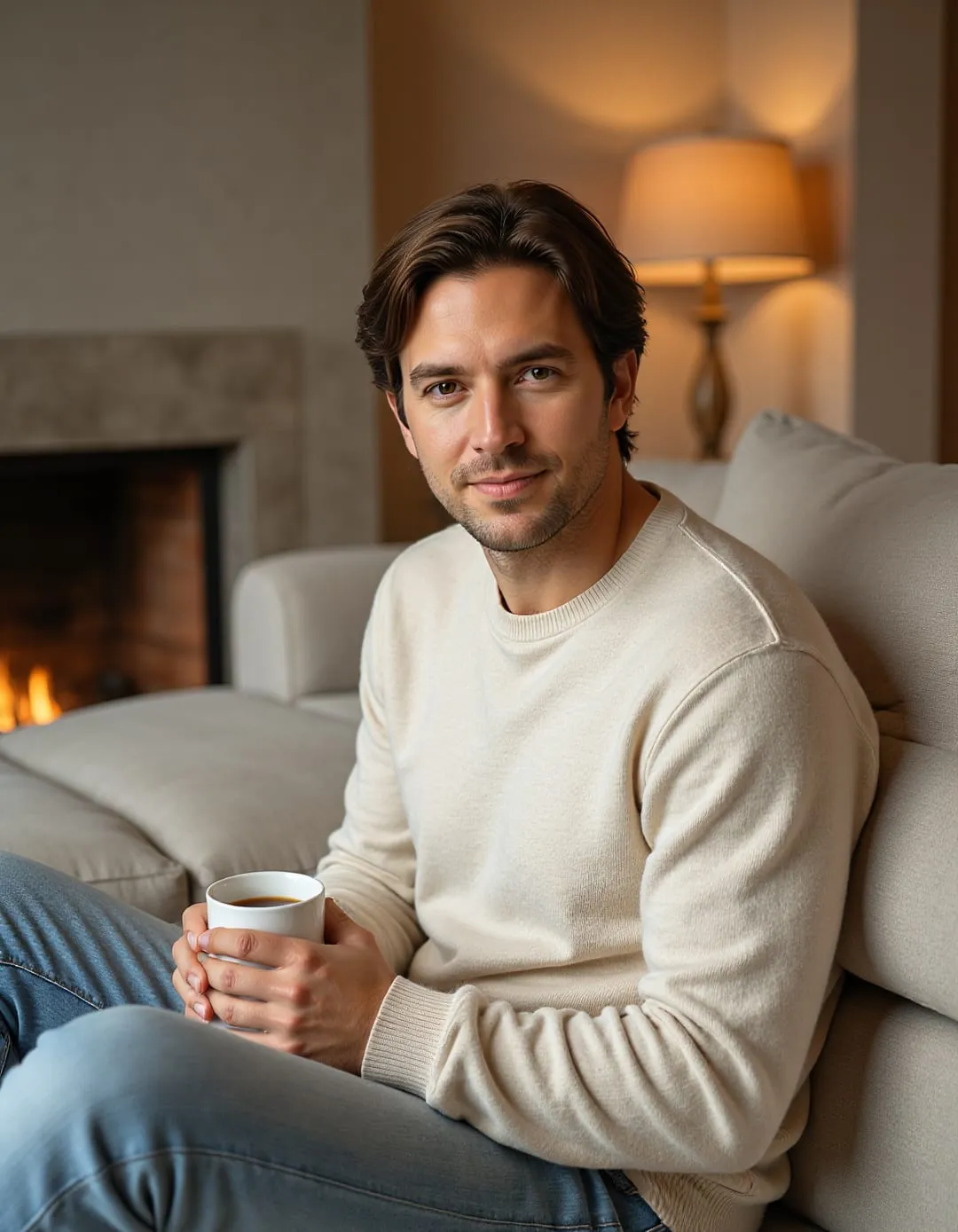 Polished social portrait with natural expression and warm ambient light